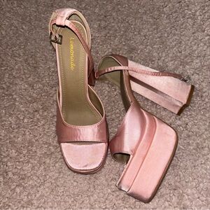 Pink Satin Lemonade Platform Heels